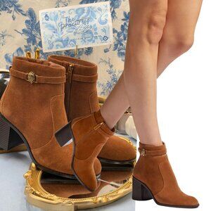 🆕 KURT GEIGER LONDON 🧿 NIB Shoreditch Block Ankle Boot, Tan Suede Sz39 US 8.5